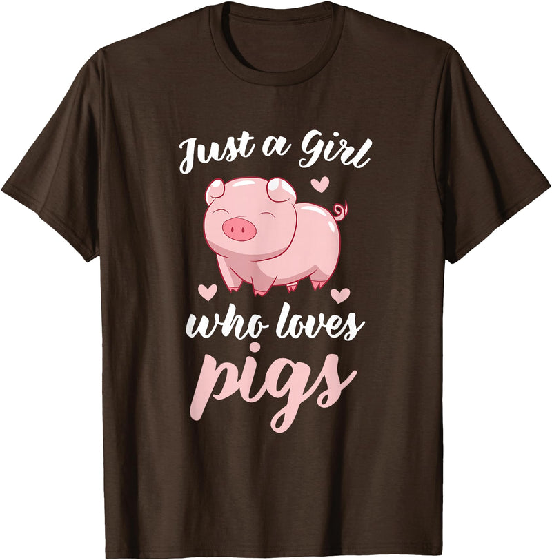 Cute Pig Tees Just A Girl Who Loves Pigs Cute Pig Lovers Gift T-Shirt - Brown