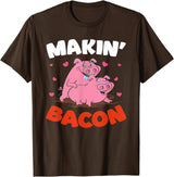 Makin' Bacon Lover Piggy Pig Design T-Shirt - Brown