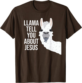 BDAZ Llama Tell You About Jesus Funny Christian Bible Gospel T-Shirt - Brown