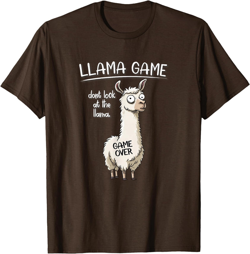 Cute Cartoon Llama Mama Gifts T Shirts & Hoodies Funny Mens Womens Kids Llama Game Don't Look At The Llama T-Shirt - Brown