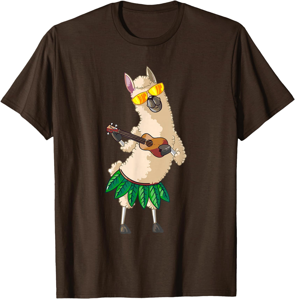 Llama Ukulele Luau TShirt Cute Gifts Llama Ukulele Luau Cute Funny Cool Hawaii Alpaca Gift T-Shirt - Brown