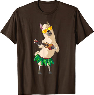 Llama Ukulele Luau TShirt Cute Gifts Llama Ukulele Luau Cute Funny Cool Hawaii Alpaca Gift T-Shirt - Brown