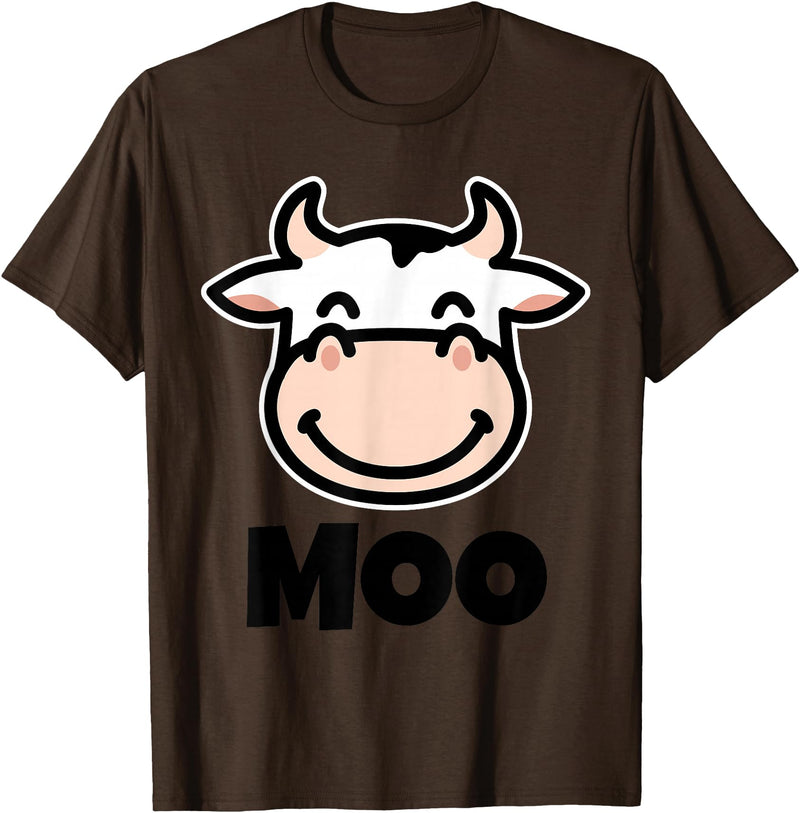 Kids Cow Design MOO Kids Cow Print Design | Cartoon Cow Face Design T-Shirt - Brown