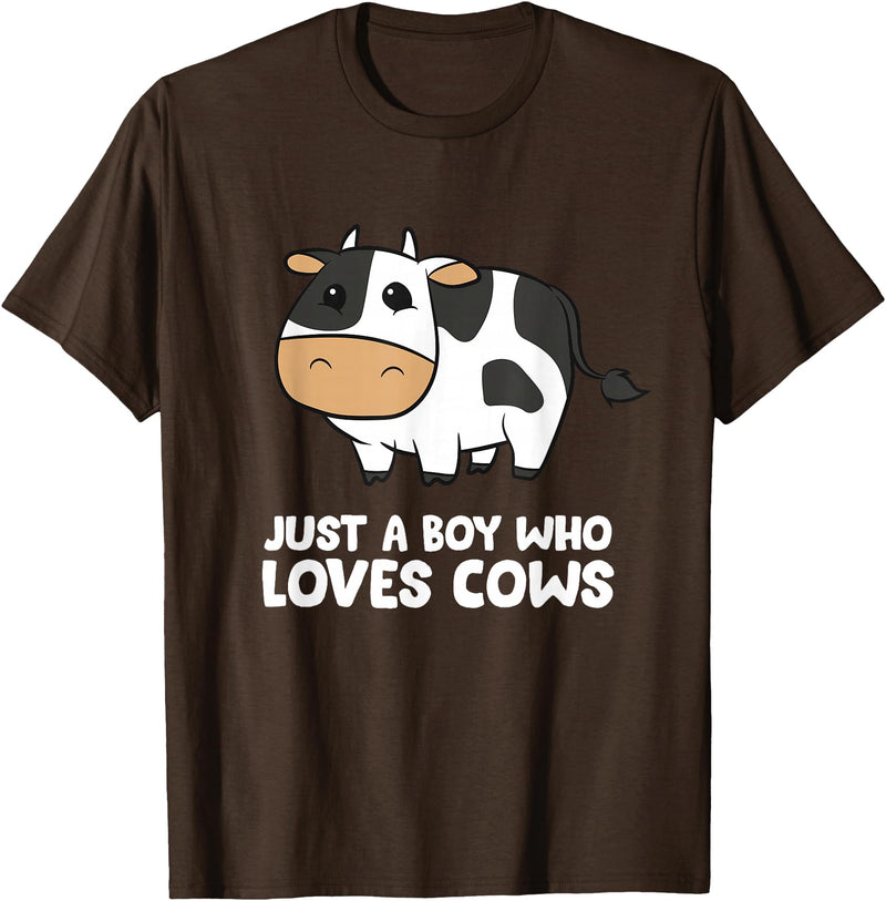 Funny Cow Lover Gifts Just a Boy Who Loves Cows T-Shirt - Brown