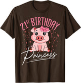 Pig Birthday 21 Cute Piggy Barn Party Apparel Pig 21st Birthday Princess Farm Party Hog Farmer Barnyard T-Shirt - Brown