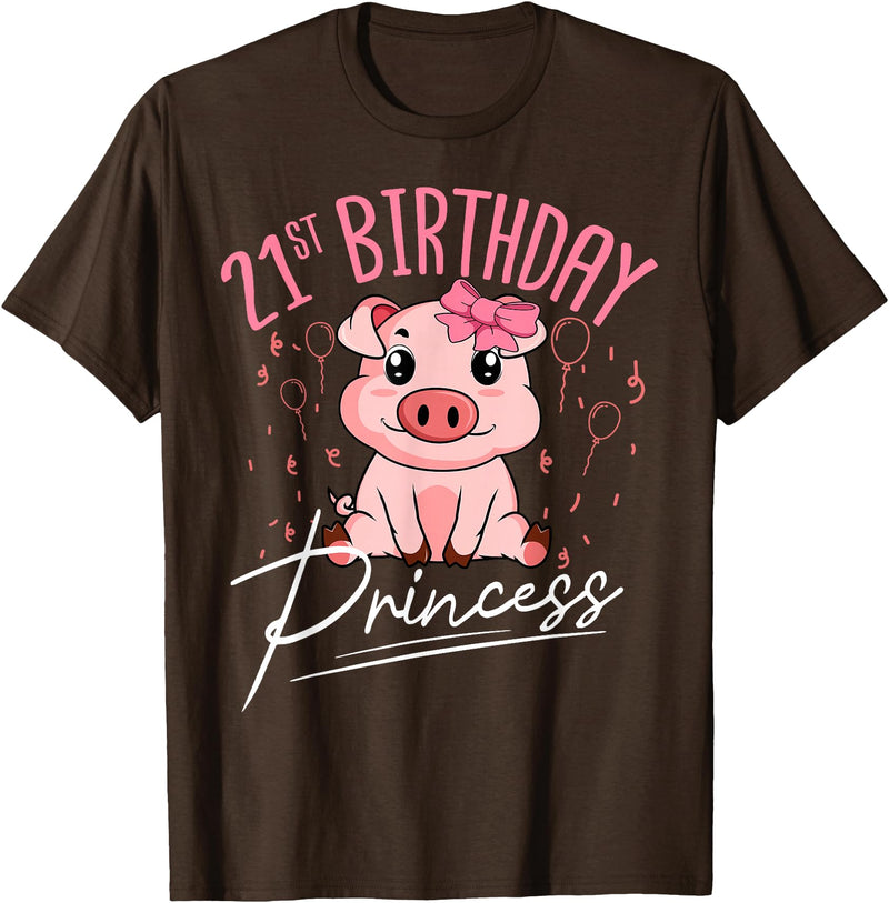 Pig Birthday 21 Cute Piggy Barn Party Apparel Pig 21st Birthday Princess Farm Party Hog Farmer Barnyard T-Shirt - Brown
