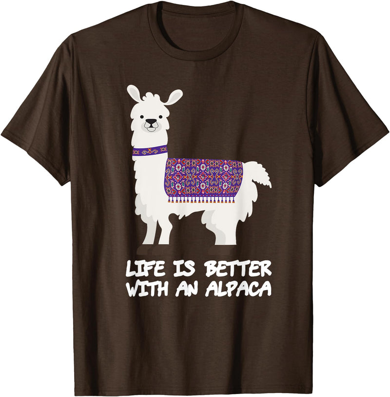 LLAMA T-SHIRT Life Is Better With An Alpaca T-Shirt Birthday Gift Idea - Brown