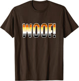 "WOOF!" Gay Bear Pride Flag Text T-Shirt