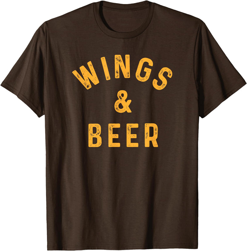 Threadrock Wings & Beer Funny Buffalo Chicken Lover Beer Drinker T-Shirt - Brown