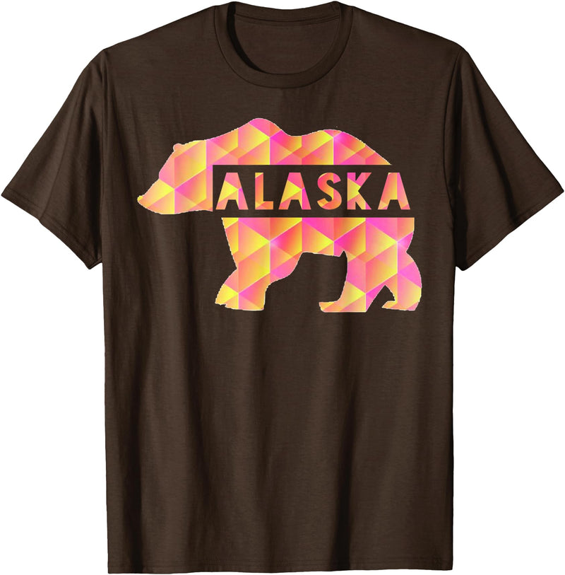 Proud Alaskan Bear Art Alaska State Pride Proud Alaskan Pink Grizzly Bear T-Shirt - Brown