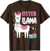Family Matching Llama Birthday Party Supplies Sister Llama Sister Of The Birthday Llama Birthday T-Shirt - Brown