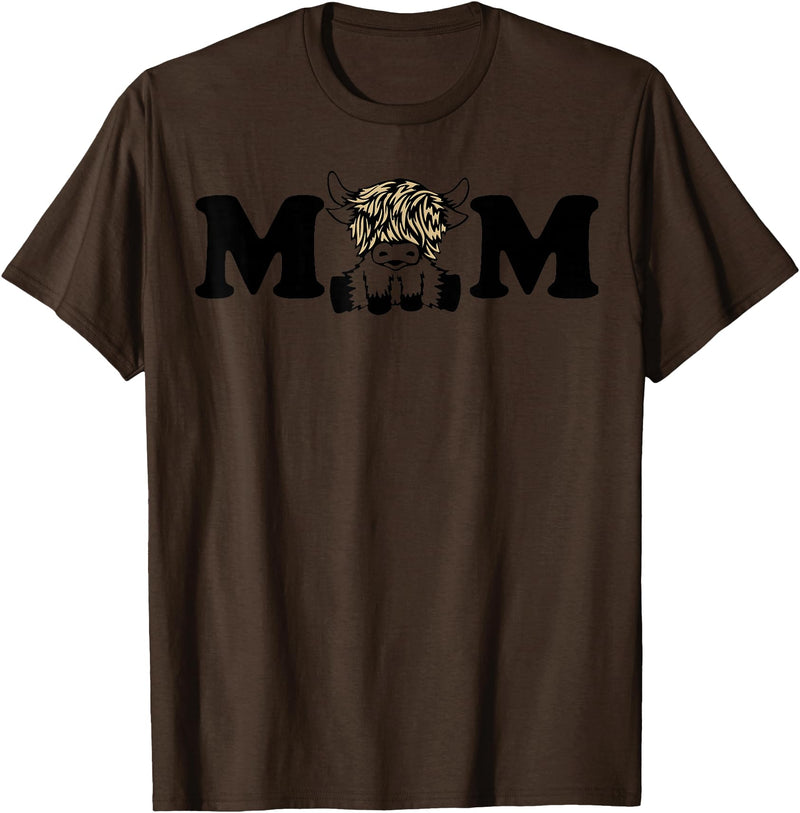 Highland Cattle Corner Messy Bun Life Hair Glasses highland cow mom T-Shirt - Brown