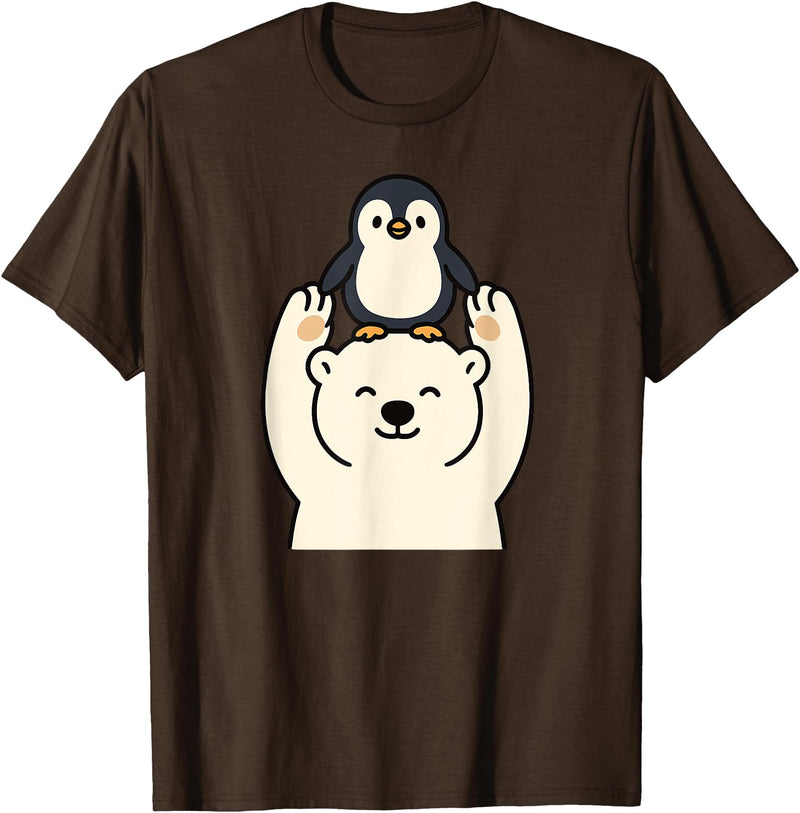 Wild Harmony Friends Co Polar Bear Penguin Friendship Cute Best Friends T-Shirt - Brown