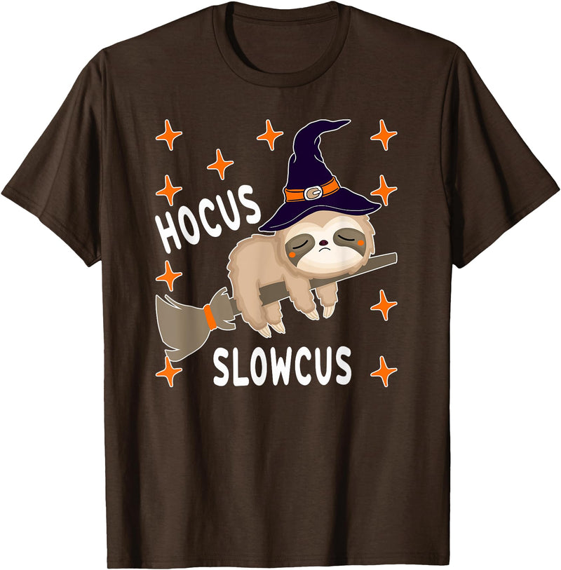 Funny Sloth Witch Halloween Costume 2021 Hocus Slowcus Cute Funny Sloth Halloween 2021 Costume Gift T-Shirt - Brown