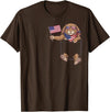 Rabbit Pocket Patriotic American Flag 4th of July USA T-Shirt in Brown
