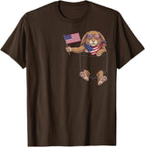 Rabbit Pocket Patriotic American Flag 4th of July USA T-Shirt in Brown