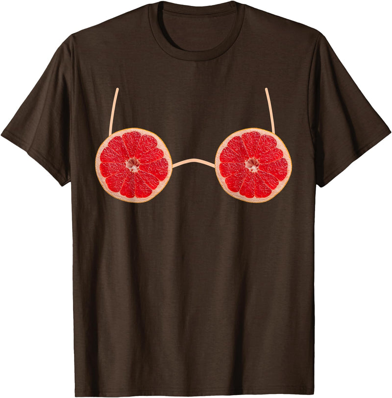 SH Halloween Lazy Costumes Grapefruit Bra Costume Women Cute Fruit Halloween Costume T-Shirt - Brown