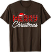 Merry Christmas Buffalo t -shir t Merry Christmas Buffalo Plaid Red Santa Hat Xmas Pajamas T-Shirt - Brown
