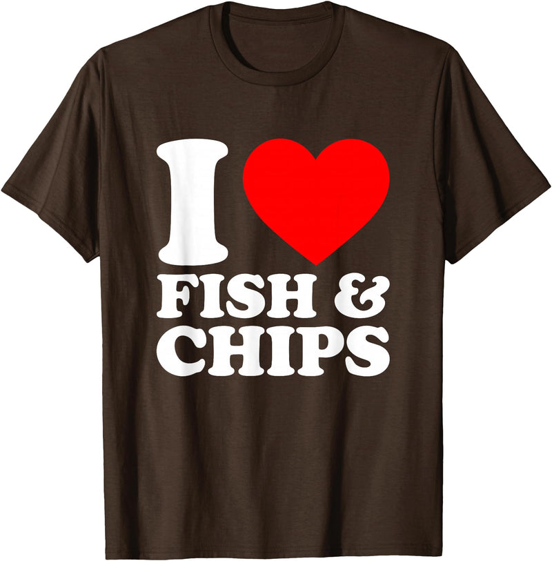 I Love Food Shirts Collection I Love Fish And Chips, I Heart Fish And Chips T-Shirt - Brown