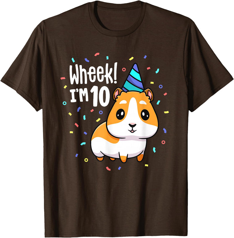 Guinea Pig Birthday by Joy Haus Guinea Pig Birthday Party Wheek Kid 10 Year Old 10th Outfit T-Shirt - Brown