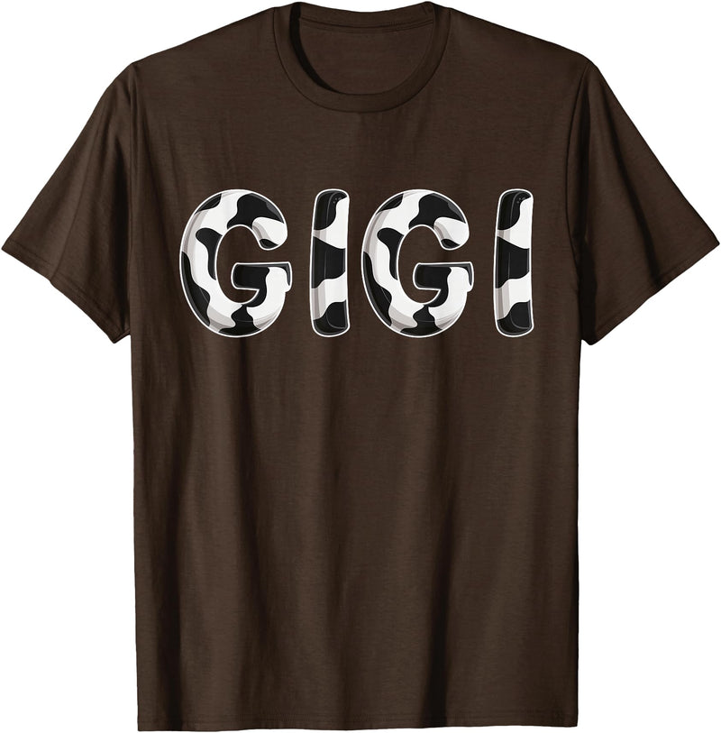 Cow Pattern Print Family Matching Birthday Shirts Cow Gigi Birthday Family Matching Mothers Day Boy Girl Farm T-Shirt - Brown