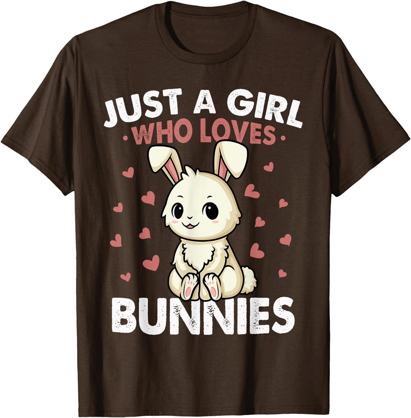 Just a Girl Who Loves Bunnies Kids Girls Rabbit Bunny T-Shirt in Brown