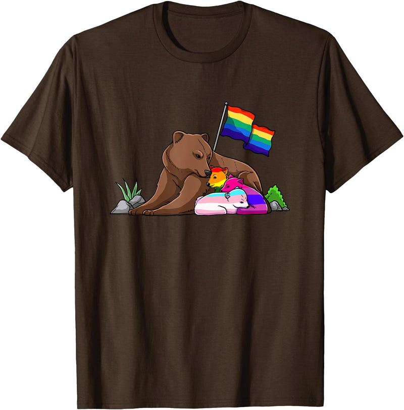 Free Hug LGBT Gay Transgender Pride Support Gift Bear Mom Free Hug LGBT Gay Transgender Pride Accepting Shirt T-Shirt - Brown