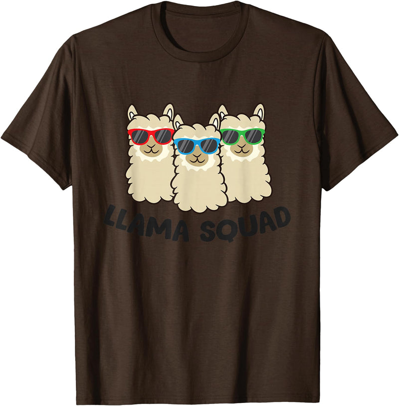 Llama Gifts For Llama Lovers Llama Squad Team Llama Matching Sunglasses LLamas T-Shirt - Brown