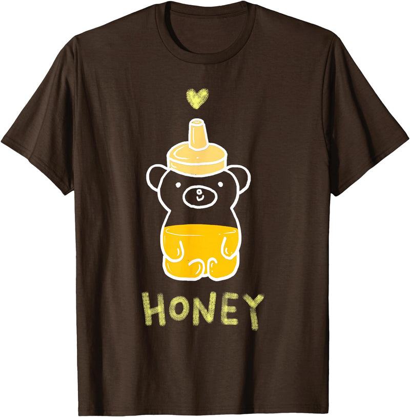 atelier mushroom HONEY Sweet Honey Bear Honey Bottle & Yellow Heart Graphic T-Shirt - Brown