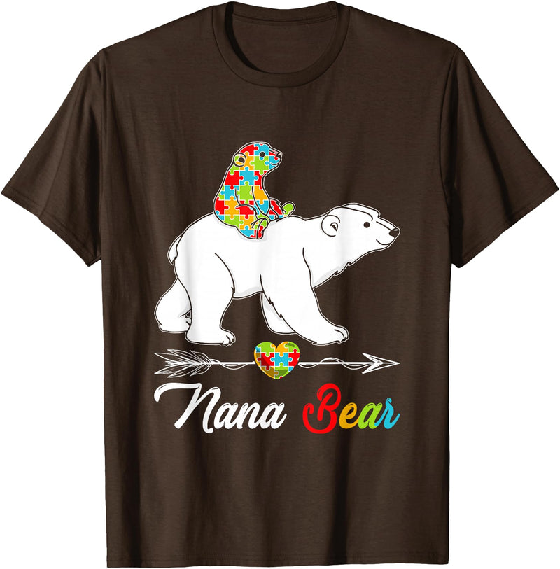 Cute Nana Bear Autism Awareness Graphic Cute Nana Bear Autism Awareness Autistic Family Lover T-Shirt - Brown