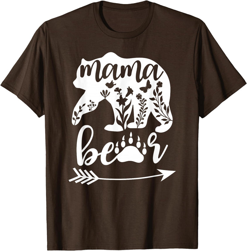 Women Floral Mama Bear TShirt Mama Bear Mom Women Floral Mama Bear Mom Bear Mommy Bear Floral Mama Bear T-Shirt - Brown