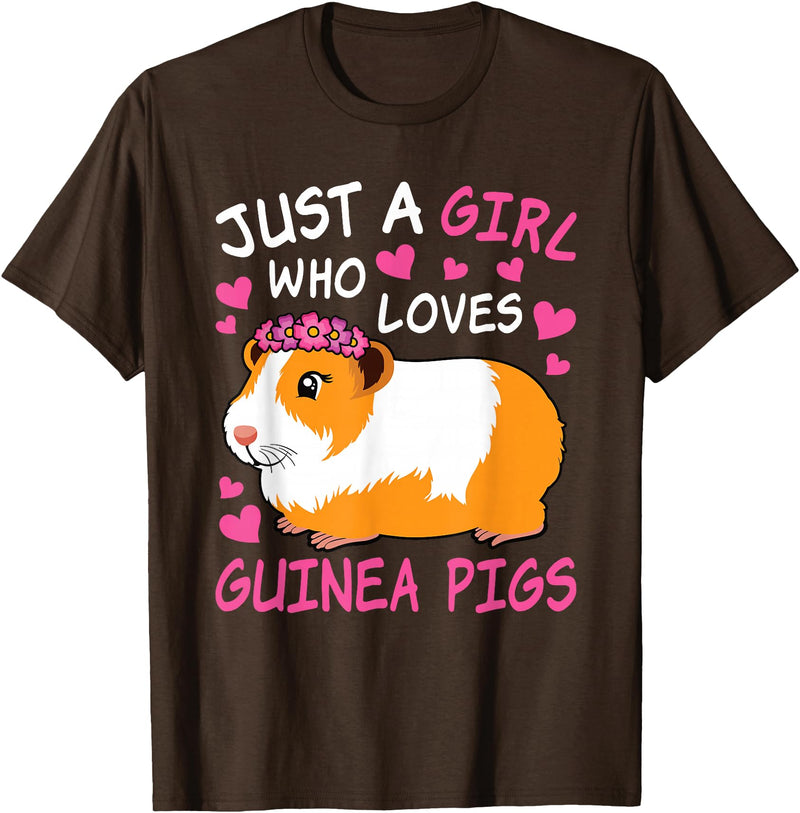 EDILILU Just A Girl Who Loves Guinea Pigs Cute Guinea Pig Lover T-Shirt - Brown