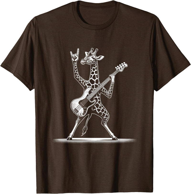Funny Guitar Giraffe Lovers Costume for Guitarist Rock n Roll Giraffe Playing Guitar Funny Mens Womens Giraffe T-Shirt - Brown