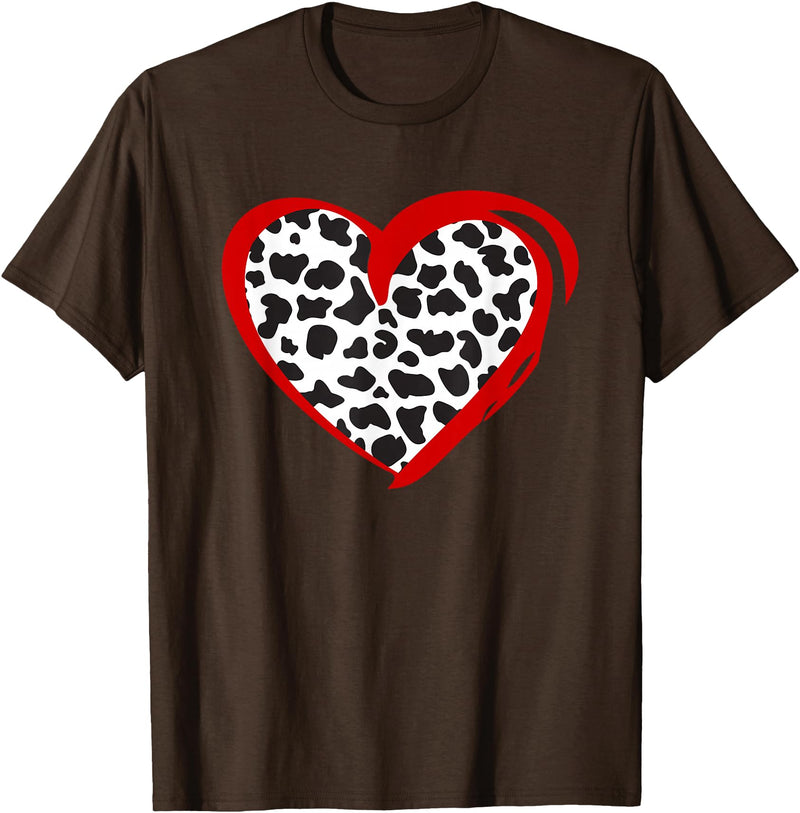 Cow Pattern Clothing for Cow Lover Heart Cow Print T-Shirt - Brown