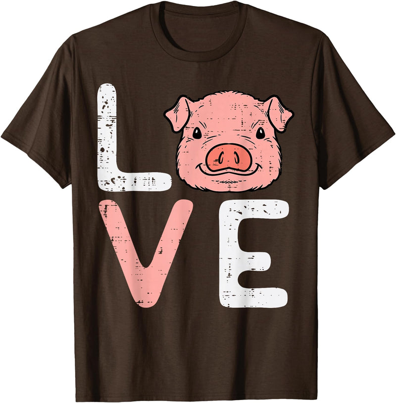 Pig Lover Shirts For Men Women Kids Love Pig Cute Hog Farmer Swine Farm Animal Women Kids Men T-Shirt - Brown