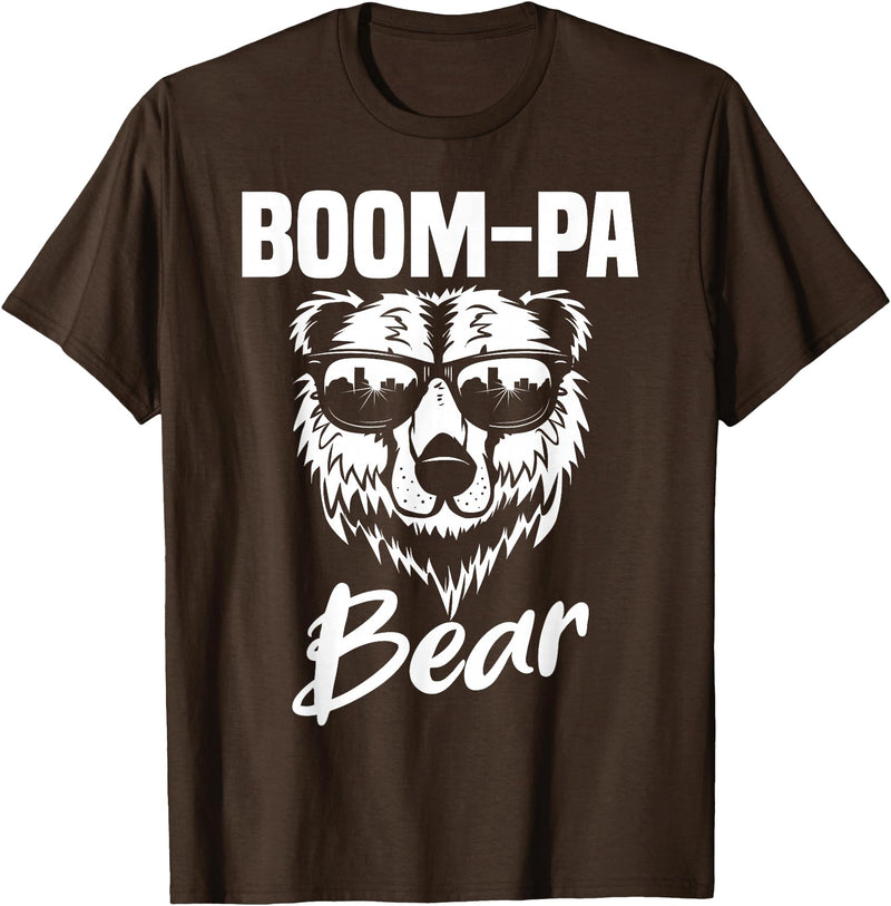 Boom-Pa Bear Funny Gifts Apparel Boom-Pa Bear Wearing Cool Sunglasses Fathers Day Gift T-Shirt - Brown
