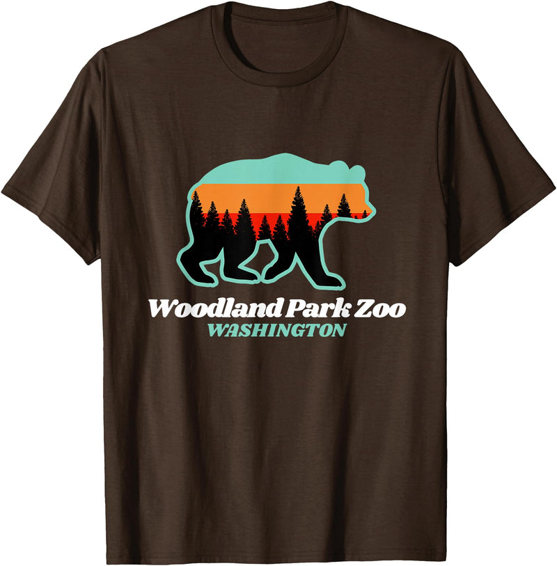 Retro Vintage WA Summer Camping & Hiking Souvenir Woodland Park Zoo Washington Tourist T-Shirt - Brown