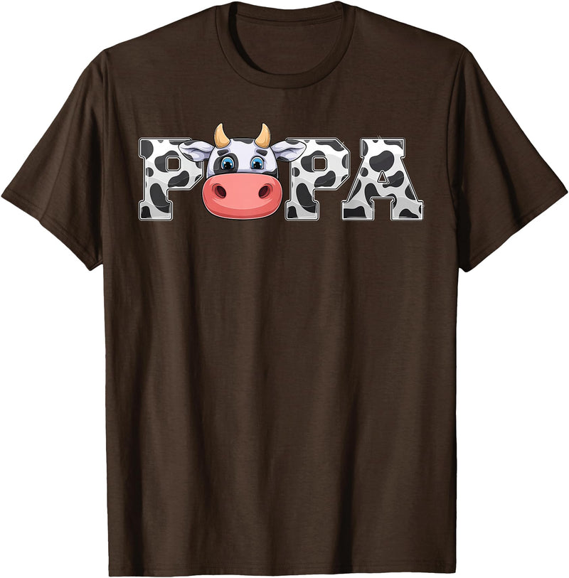 ETHRLO cow im one birthday decorations Shirts Papa Cow Print Cowboy Animal Pattern Farmer Cow Father Papa T-Shirt - Brown
