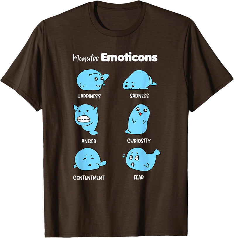 Marine Biology Life Emoticons Giant Mammals Gift Funny Manatee Emotions Funny Expression Unique Sea Cow Lover T-Shirt - Brown
