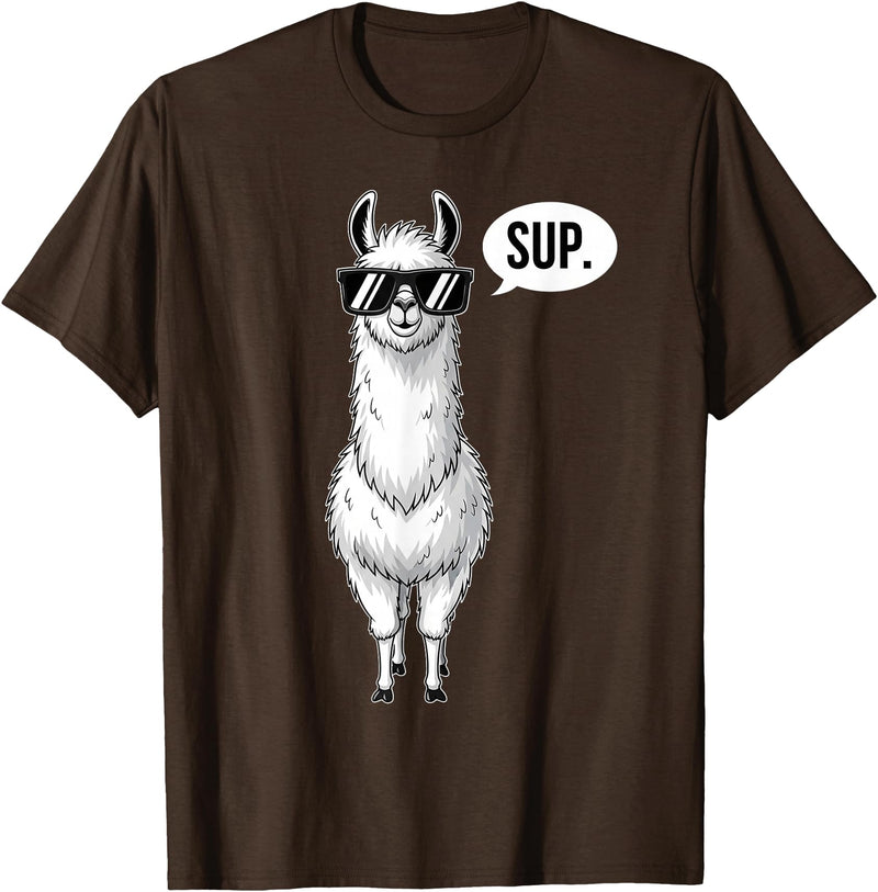 Funny Llama lover Co Alpaca Llama with Sunglasses Sup T-Shirt - Brown