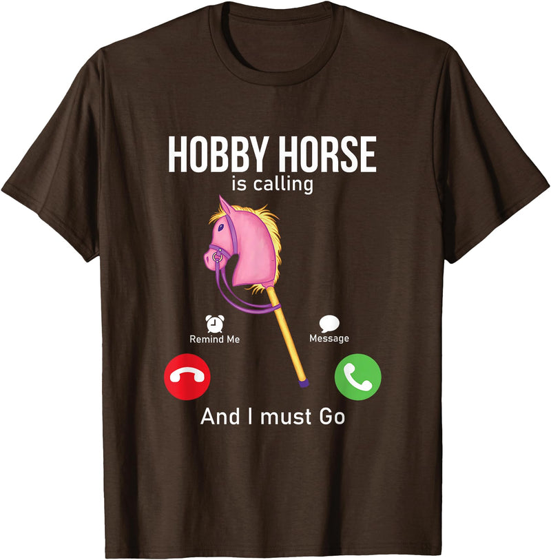 Funny Hobby Horsing Gifts For Hobby Horse Riders Unisex-Adult Black Cotton Blend T-Shirt Small Classic Fit Short Sleeve - Brown