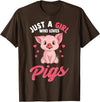 Cute Pig Co. Just A Girl Who Loves Pigs Hog Lover Cute Farmer T-Shirt - Brown