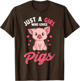 Cute Pig Co. Just A Girl Who Loves Pigs Hog Lover Cute Farmer T-Shirt - Brown