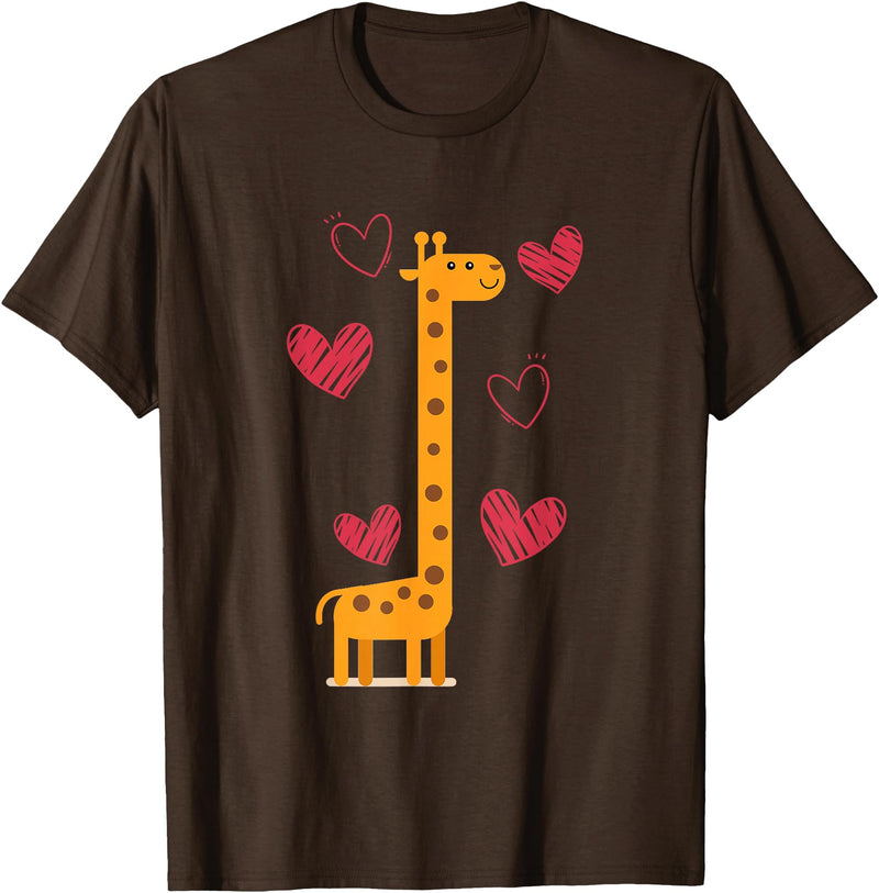 Giraffe Zoo Animal Africa Hearts Valentines Day Gift Idea Love Giraffe T-Shirt - Brown