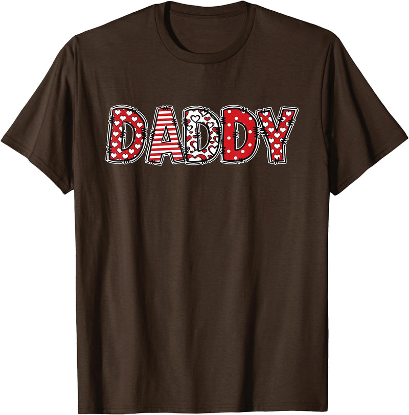 Retro Christmas Valentine Matching Family Tees Hearts Buffalo Plaid Dad Daddy Valentines Day T-Shirt - Brown