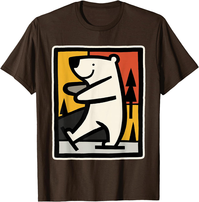 Utschki Bratschki Ice Bear Ice Skating Cartoon Graphic T-Shirt - Brown