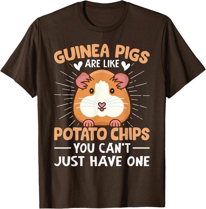 Funny Guinea Pig Gifts For Women Men Kids by DMTRY Guinea Pigs Are Like Potato Chips You Can't Just Have One T-Shirt - Brown