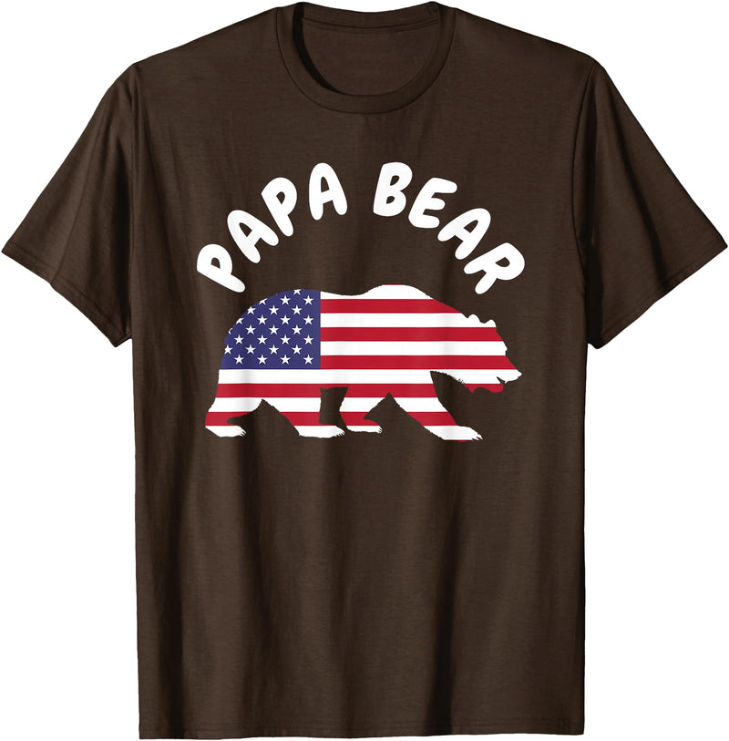 Papa Bear - Father's Day Birthday Papa Bear - Father's Day American Flag 4TH of July T-Shirt - Brown