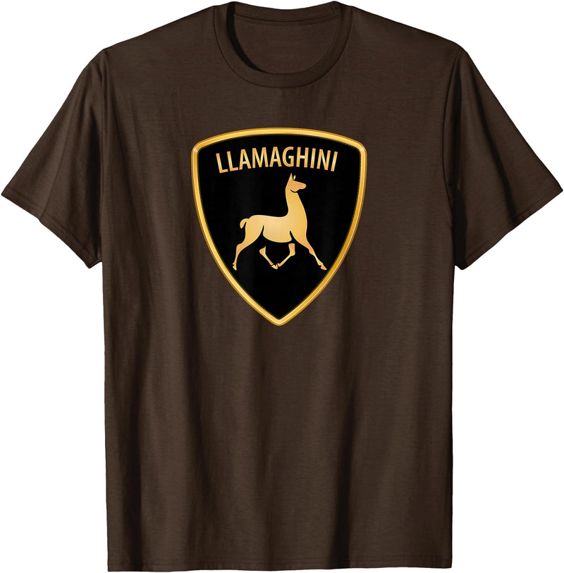 Llamaghini Apparel Co Llamaghini Funny Hillarious Llama Emblem Parody Fun Design T-Shirt - Brown