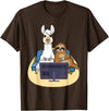 Funny Llama Shirts Sloth And Llama Gamer - Zookeeper Zoo Animal Lovers T-Shirt - Brown